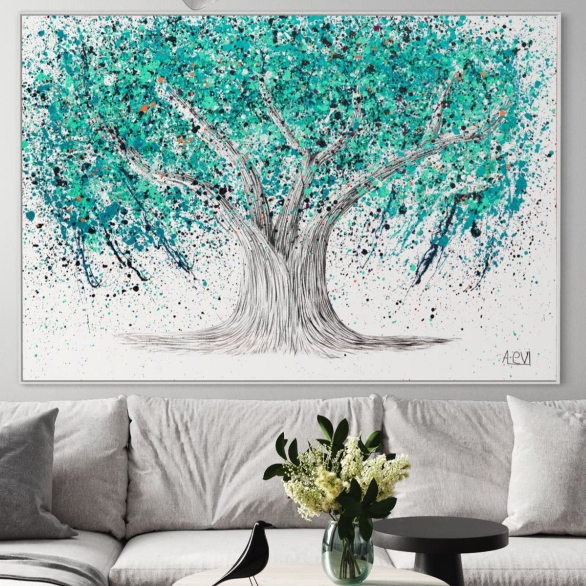 ORIGINAL ARTWORK - TREE OF LIFE - Turquoise Tranquility - Canvas BY Albert Levi Art