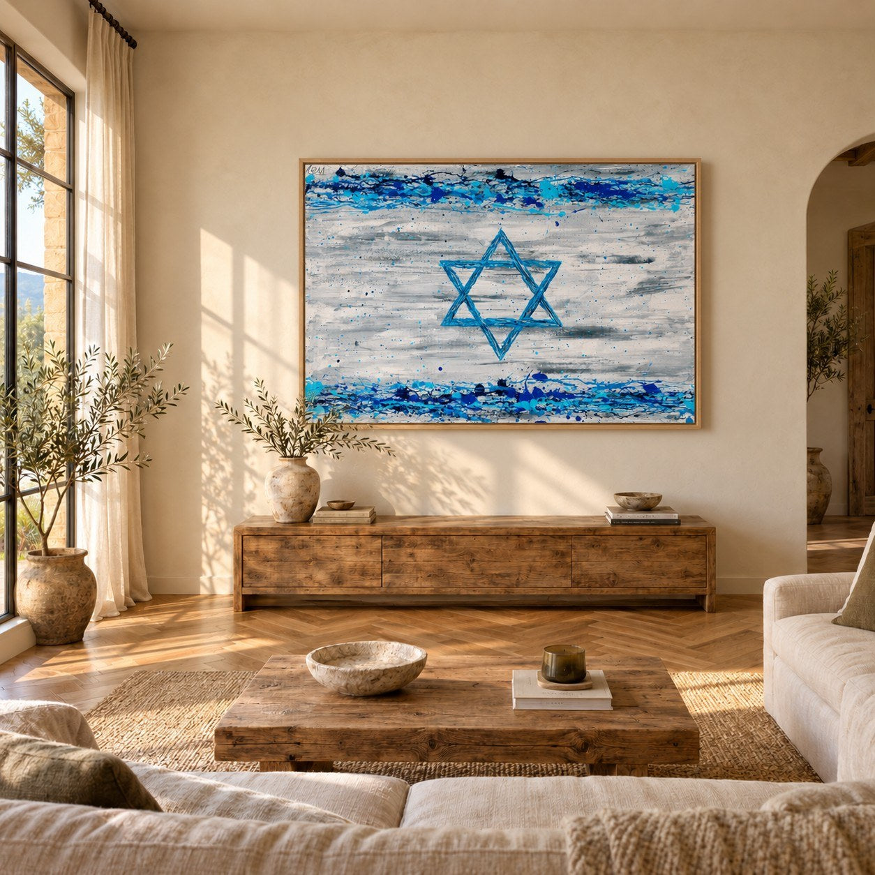 Our Connection canvas wall art, mediterranean living room mockup