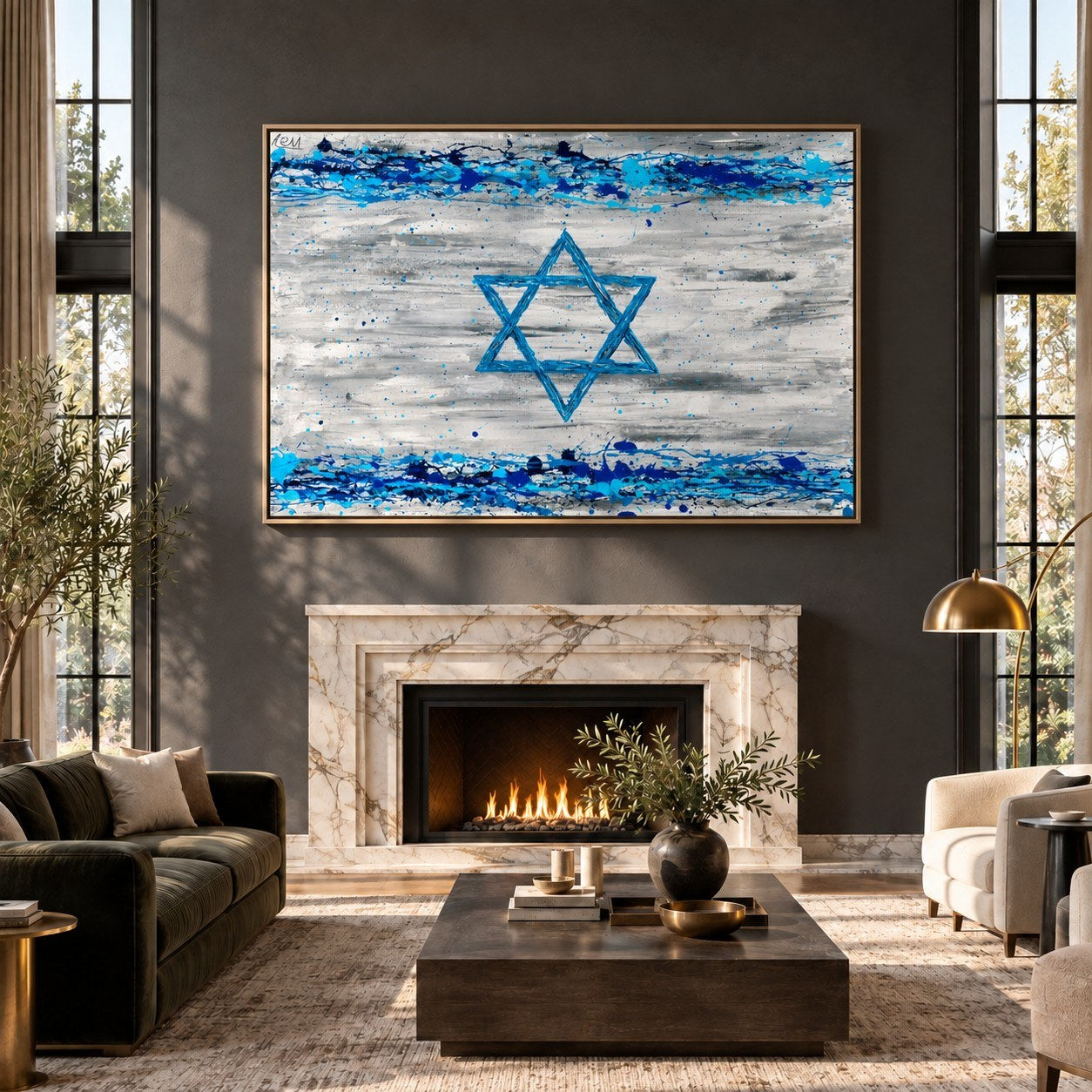 Our Connection canvas wall art, grand living charcoal room mockup