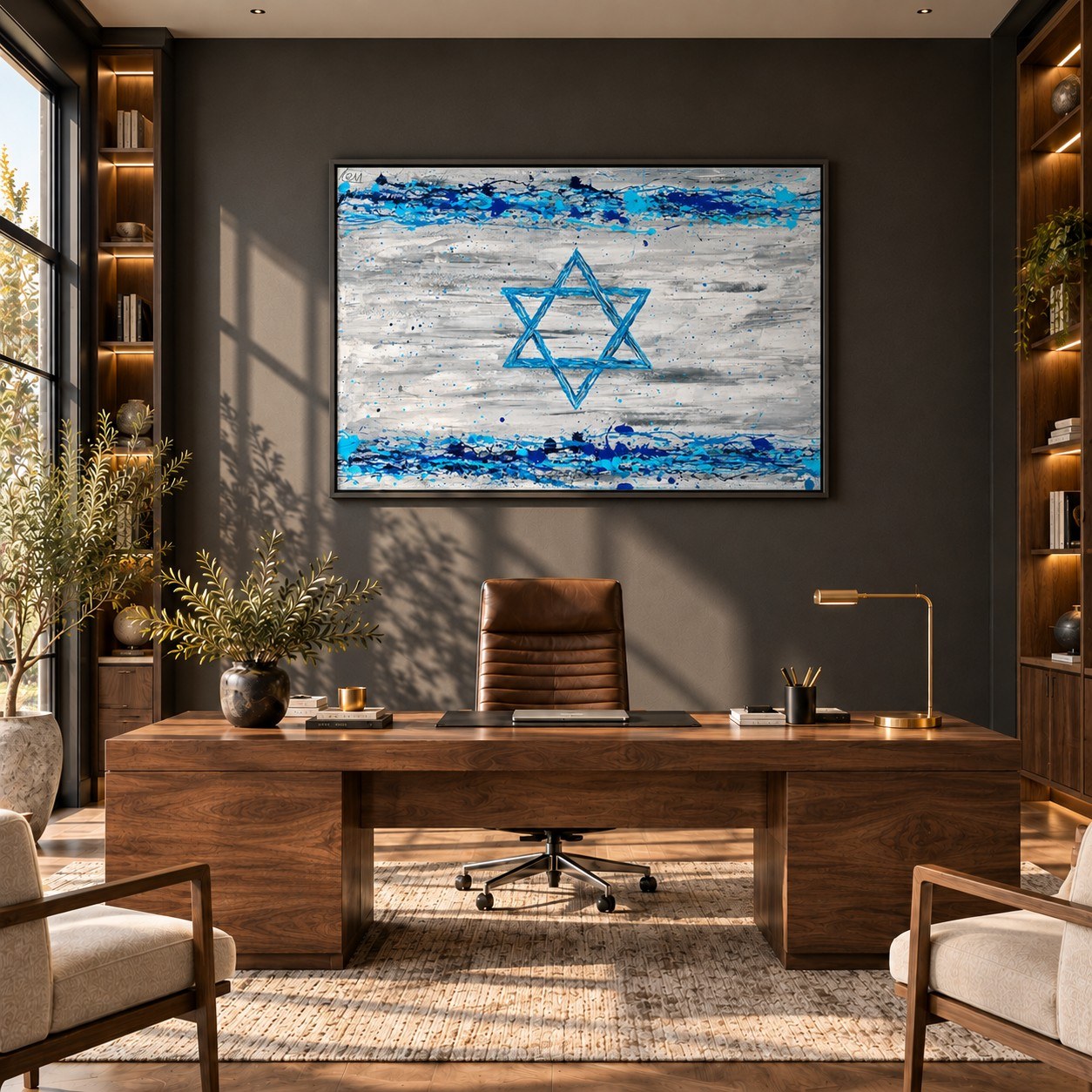Our Connection canvas wall art, executive office dark room mockup