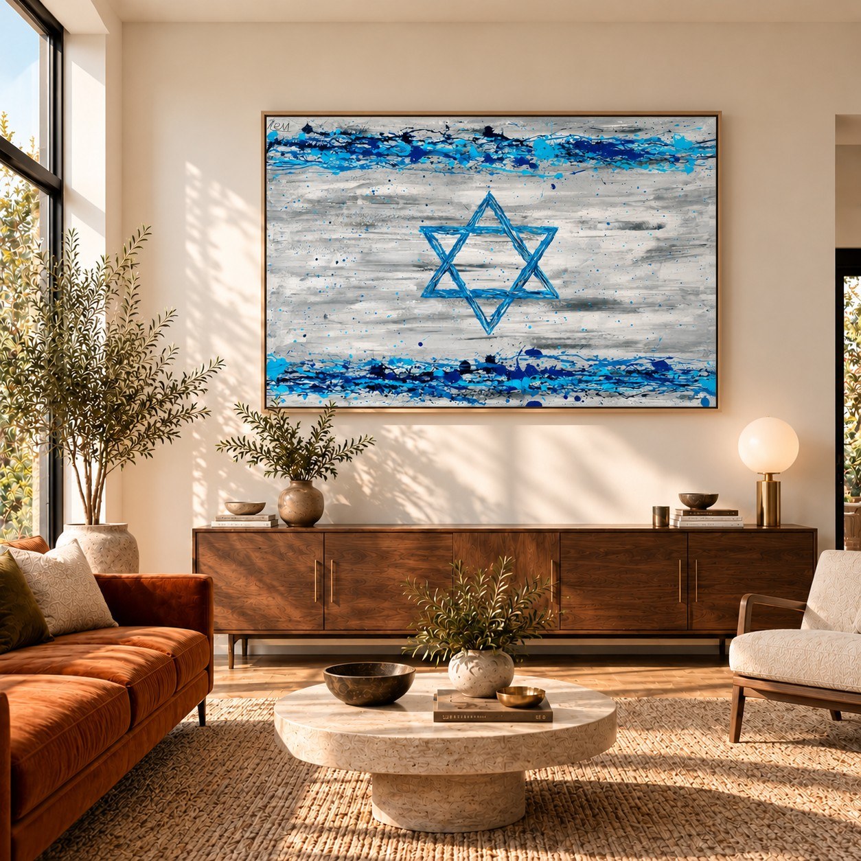 Our Connection canvas wall art, midcentury living warm room mockup