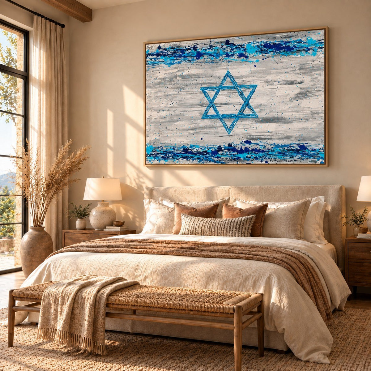 Our Connection canvas wall art, bedroom boho sand room mockup