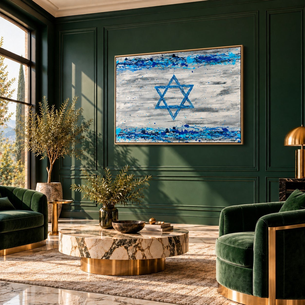 Our Connection canvas wall art, artdeco living emerald room mockup