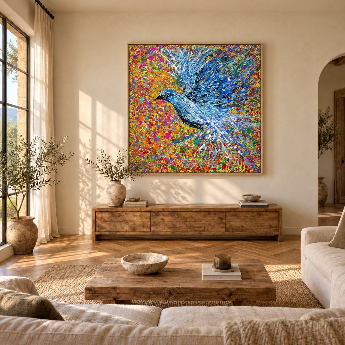 Peace Will Return canvas wall art, mediterranean living room mockup