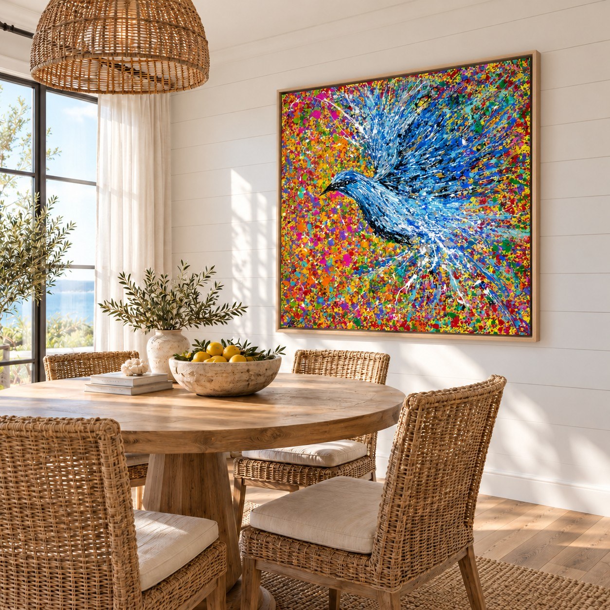 Peace Will Return canvas wall art, coastal dining room mockup