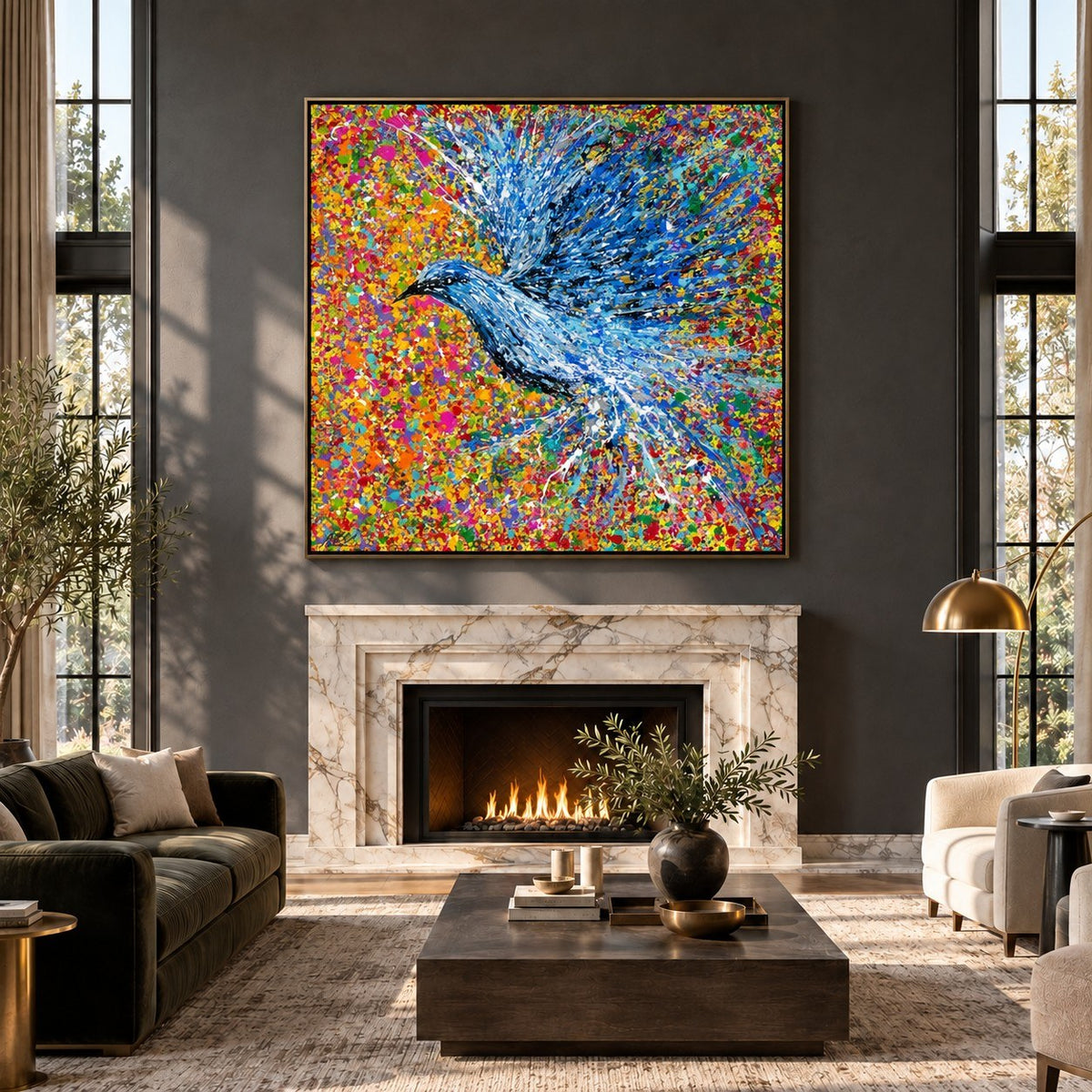 Peace Will Return canvas wall art, grand living charcoal room mockup