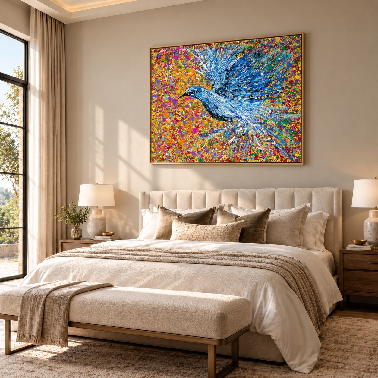 Peace Will Return canvas wall art, master bedroom warm room mockup