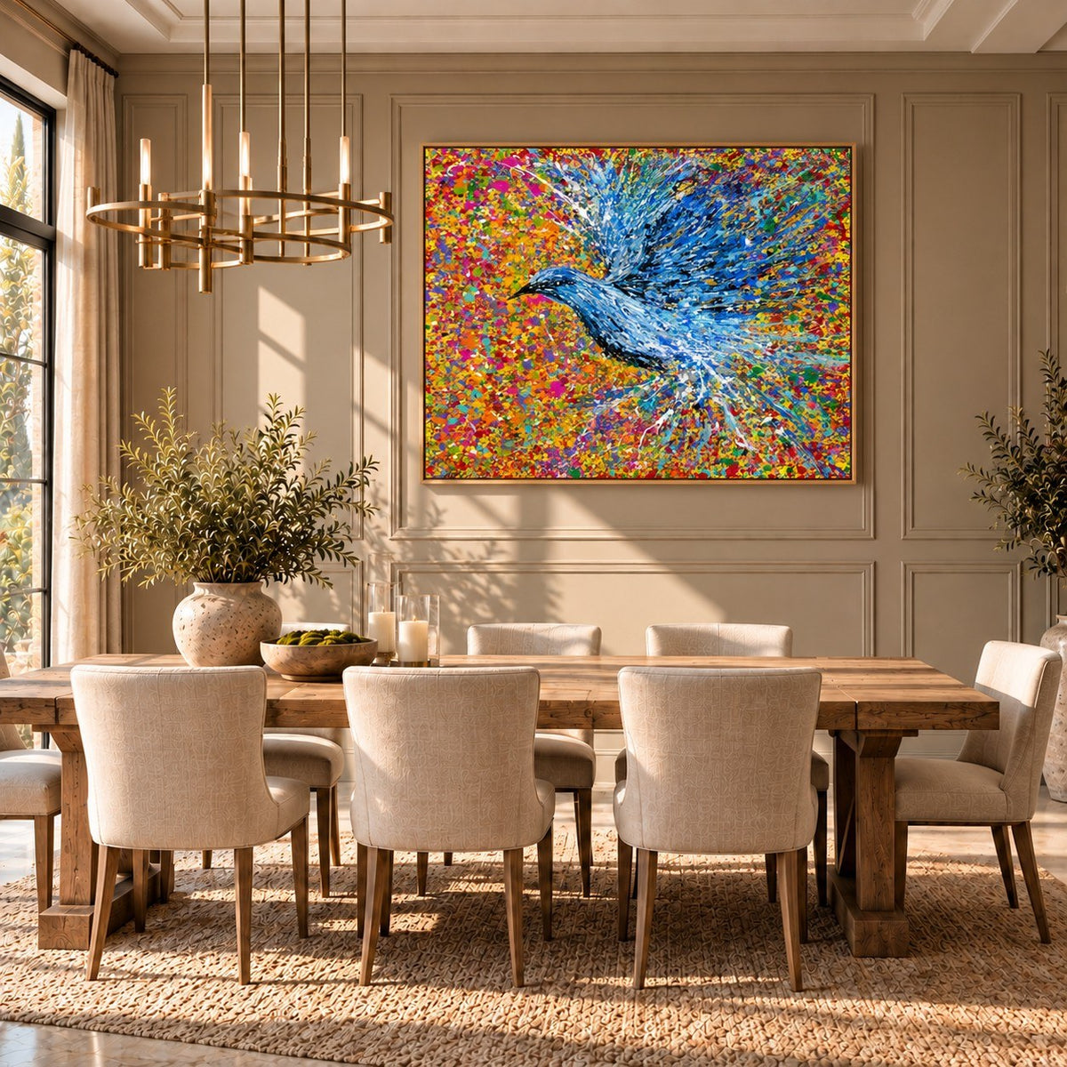 Peace Will Return canvas wall art, formal dining taupe room mockup