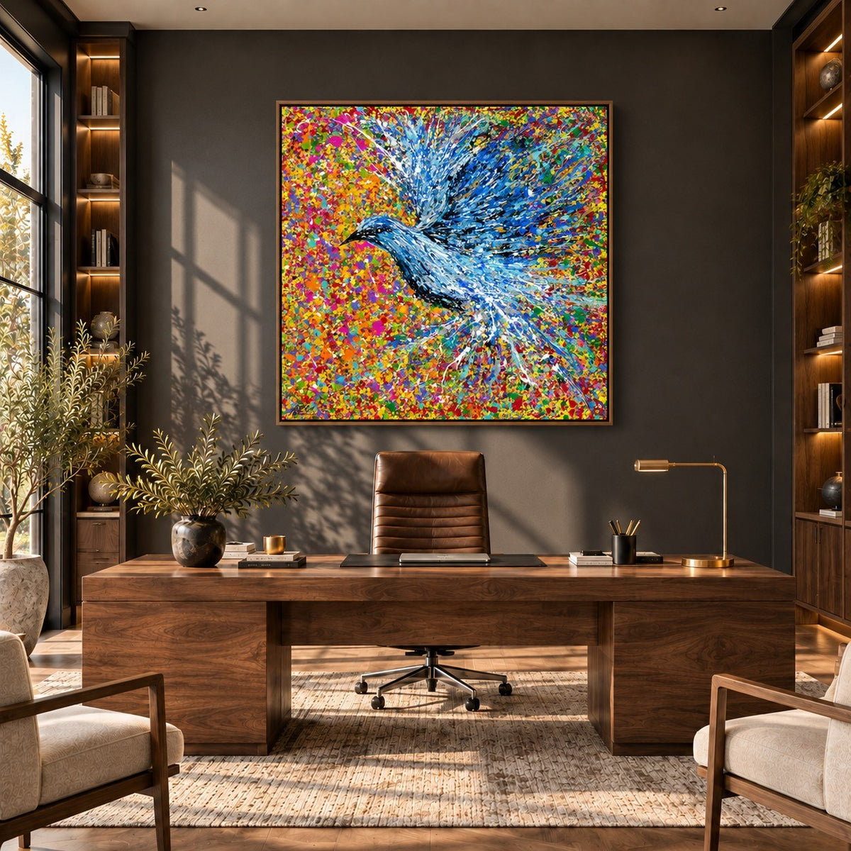 Peace Will Return canvas wall art, executive office dark room mockup