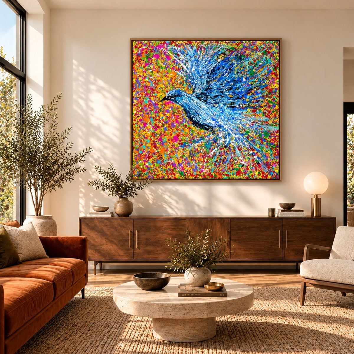 Peace Will Return canvas wall art, midcentury living warm room mockup