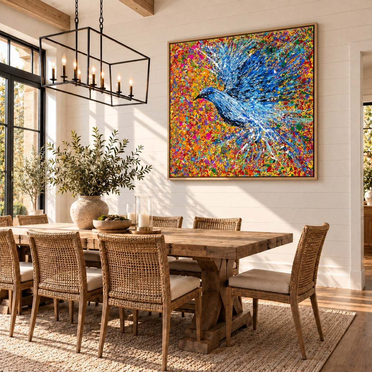Peace Will Return canvas wall art, dining shiplap bright room mockup