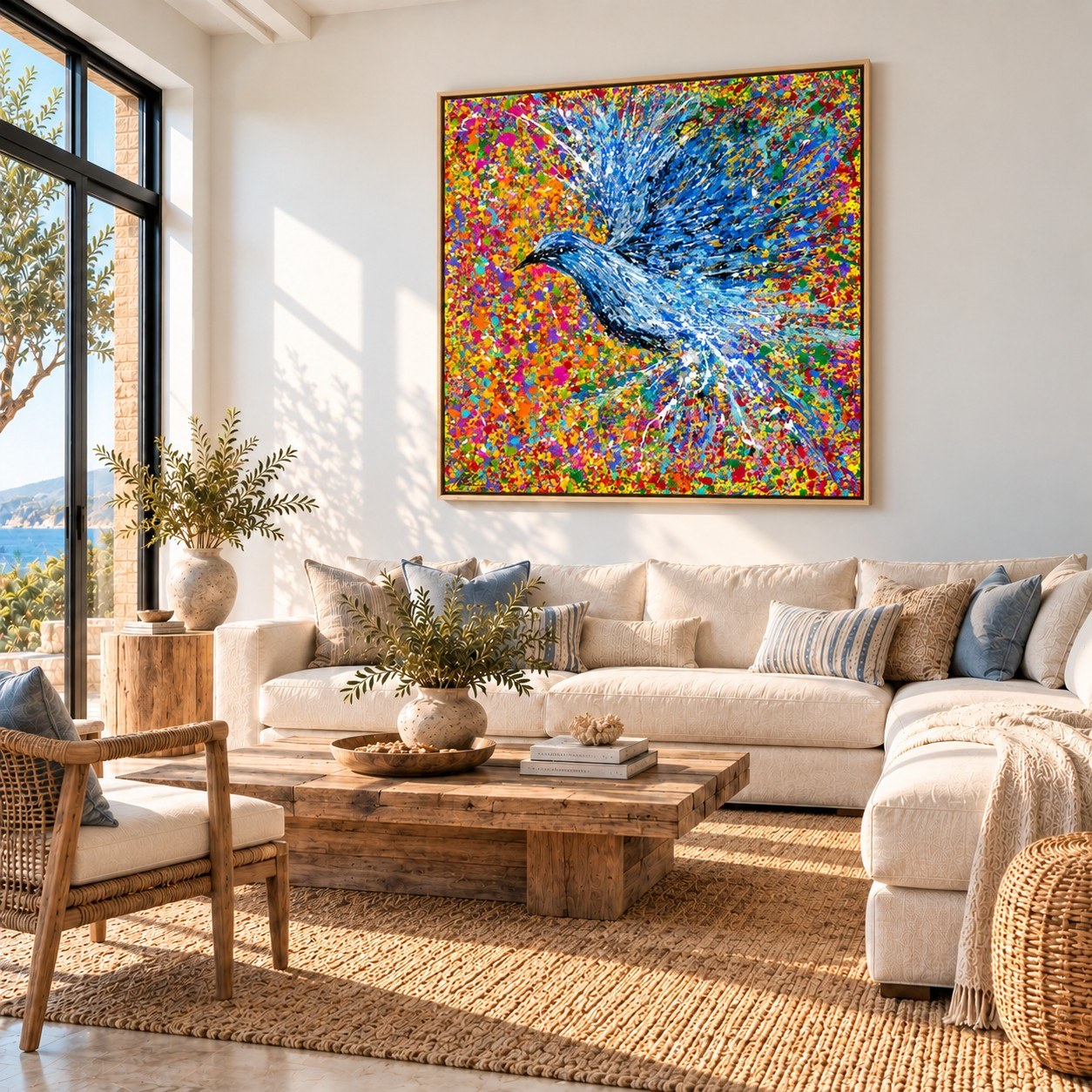 Peace Will Return canvas wall art, coastal living bright room mockup