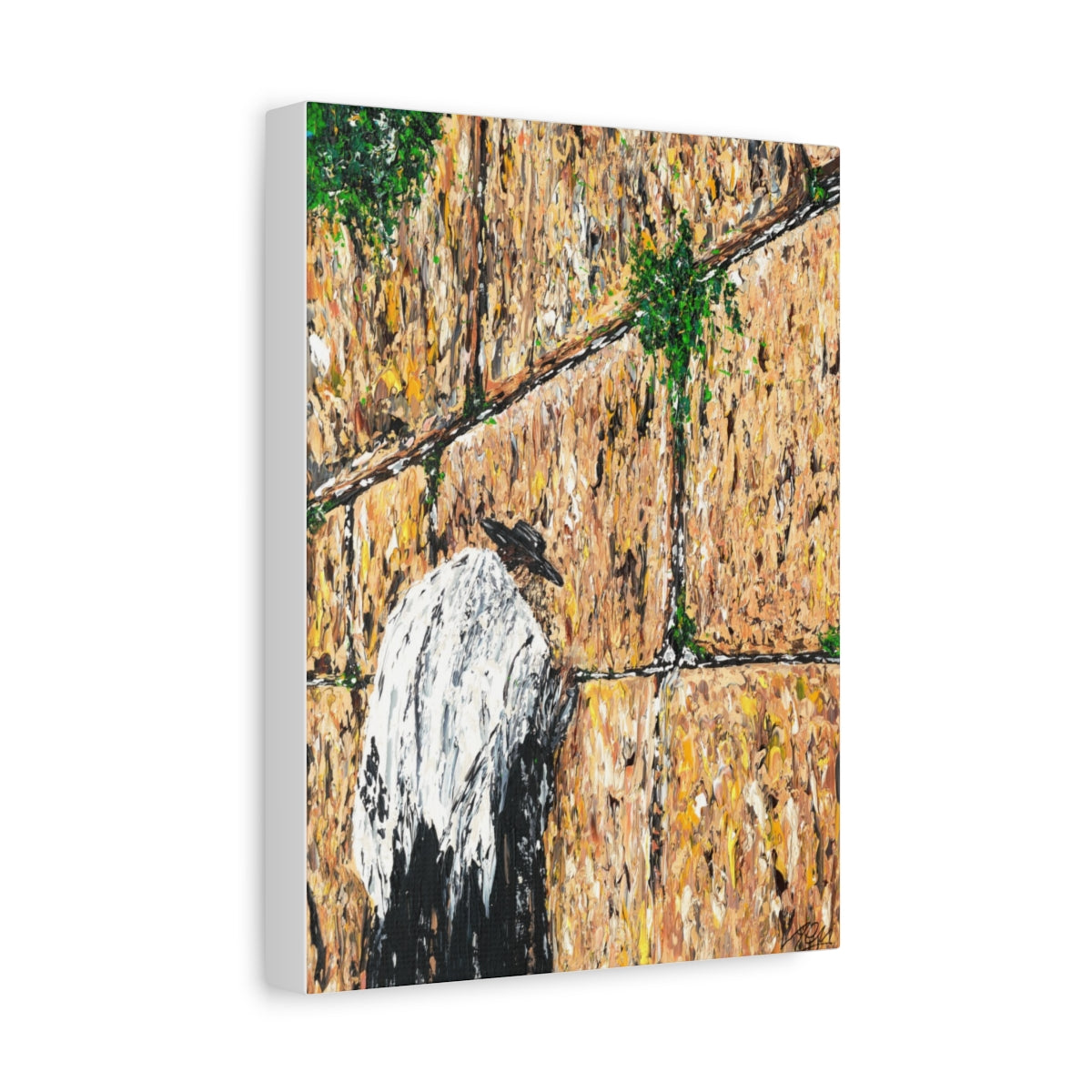 Prayers at the Western Wall canvas print side view, gallery wrapped edge