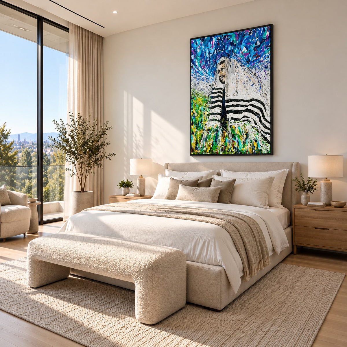 Rabbi - Israel canvas wall art in a bright bedroom