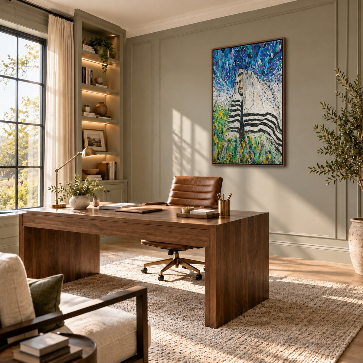Rabbi - Israel canvas wall art in a walnut office