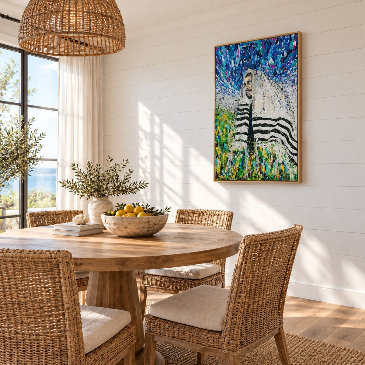 Rabbi - Israel canvas wall art in a coastal dining room