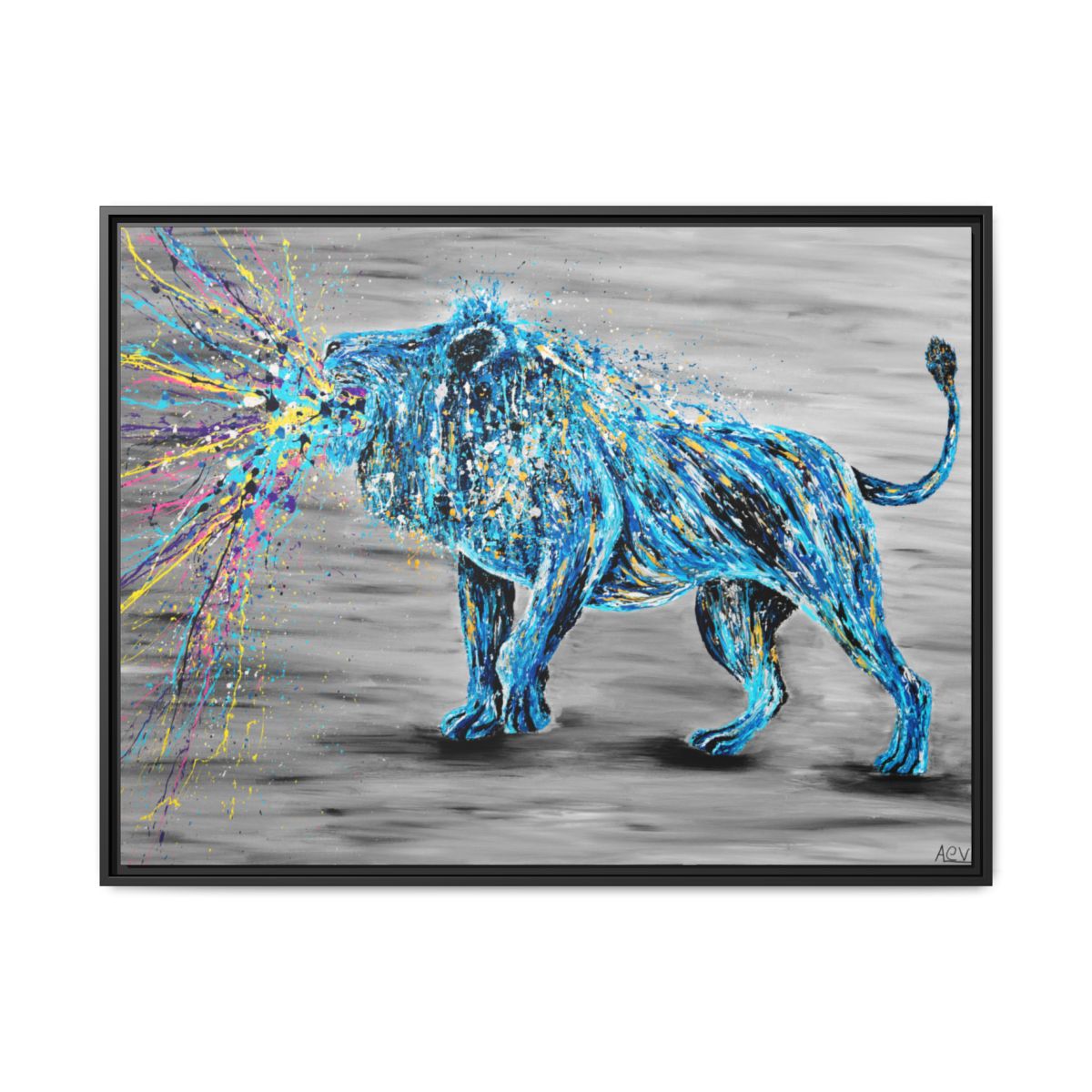 Roar of Strength framed canvas print, black frame