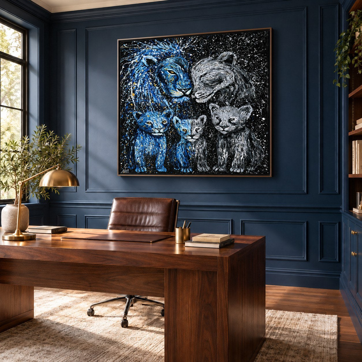 Strong Together canvas wall art, home office navy room mockup