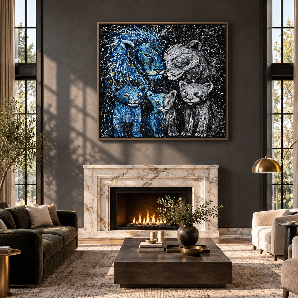 Strong Together canvas wall art, grand living charcoal room mockup
