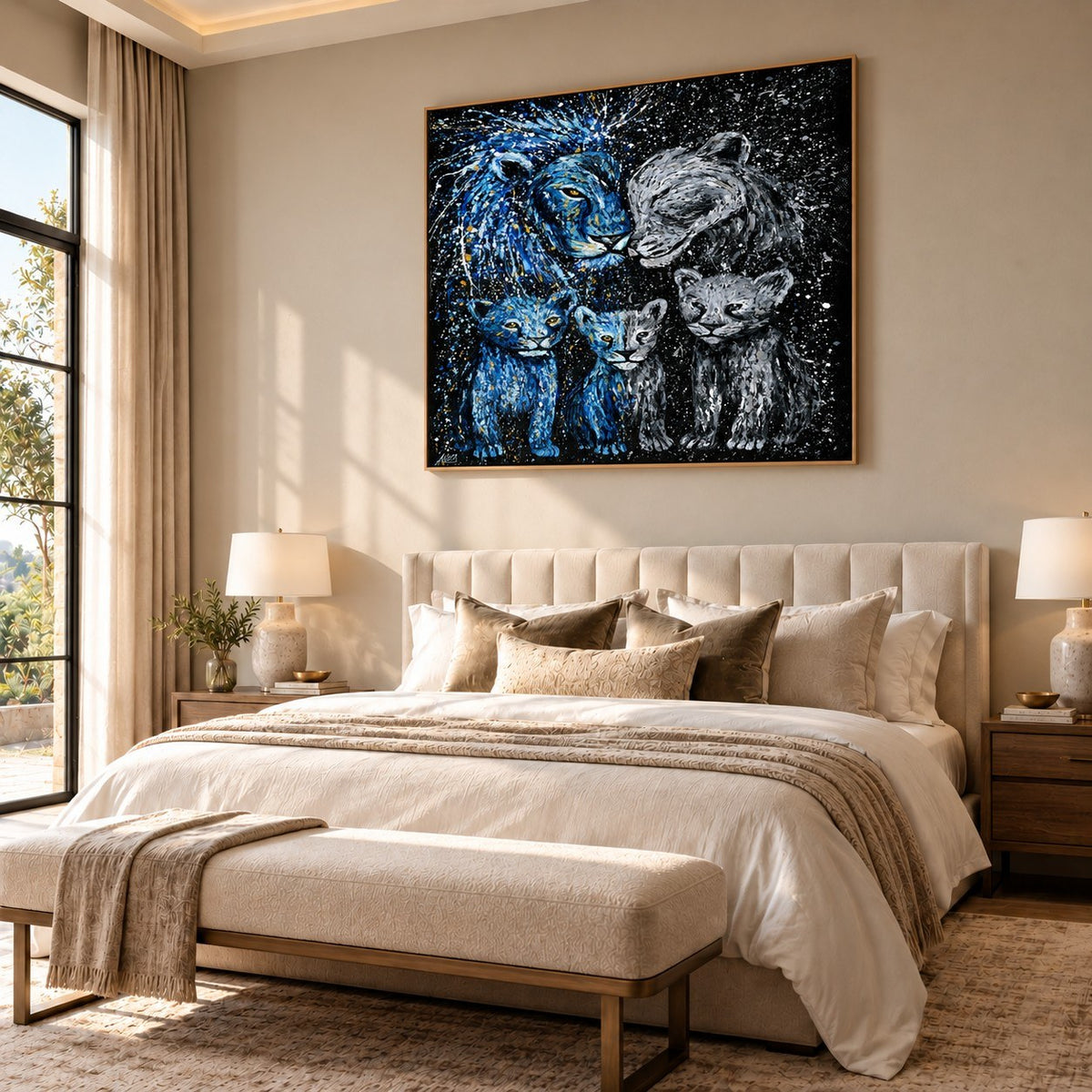 Strong Together canvas wall art, master bedroom warm room mockup