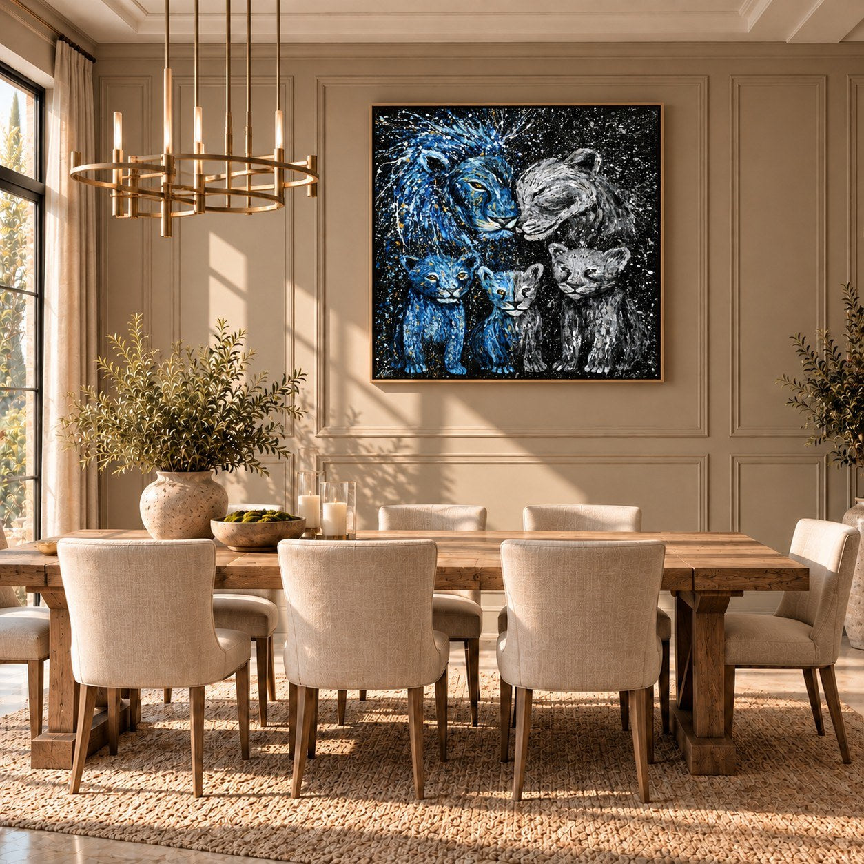 Strong Together canvas wall art, formal dining taupe room mockup