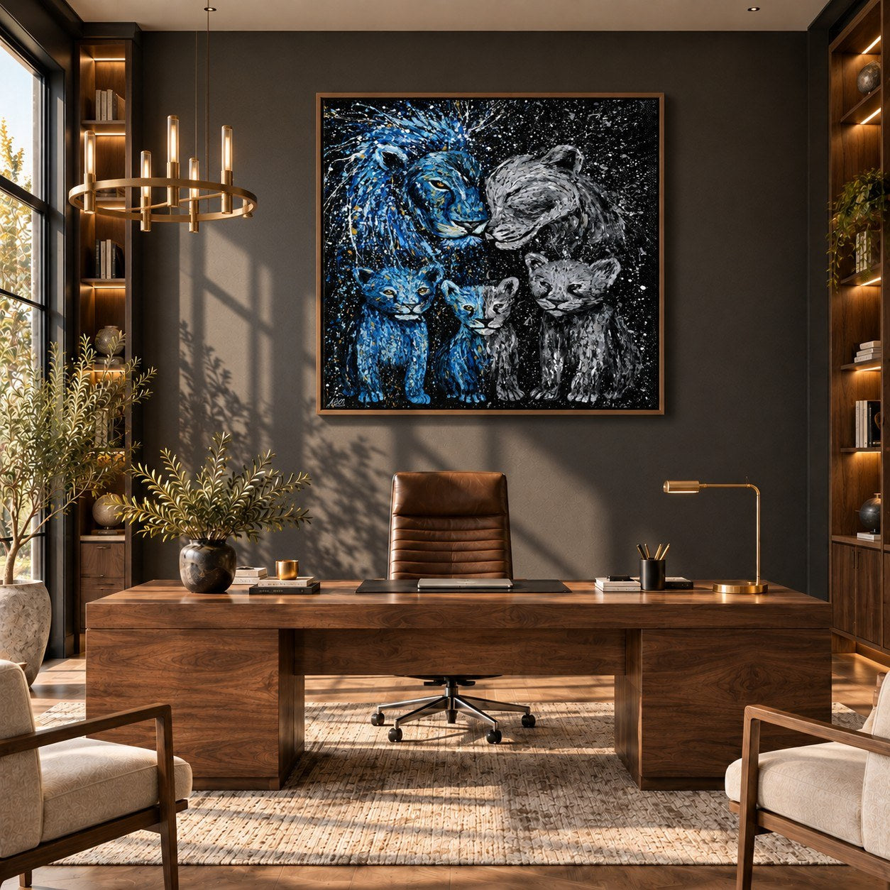 Strong Together canvas wall art, executive office dark room mockup