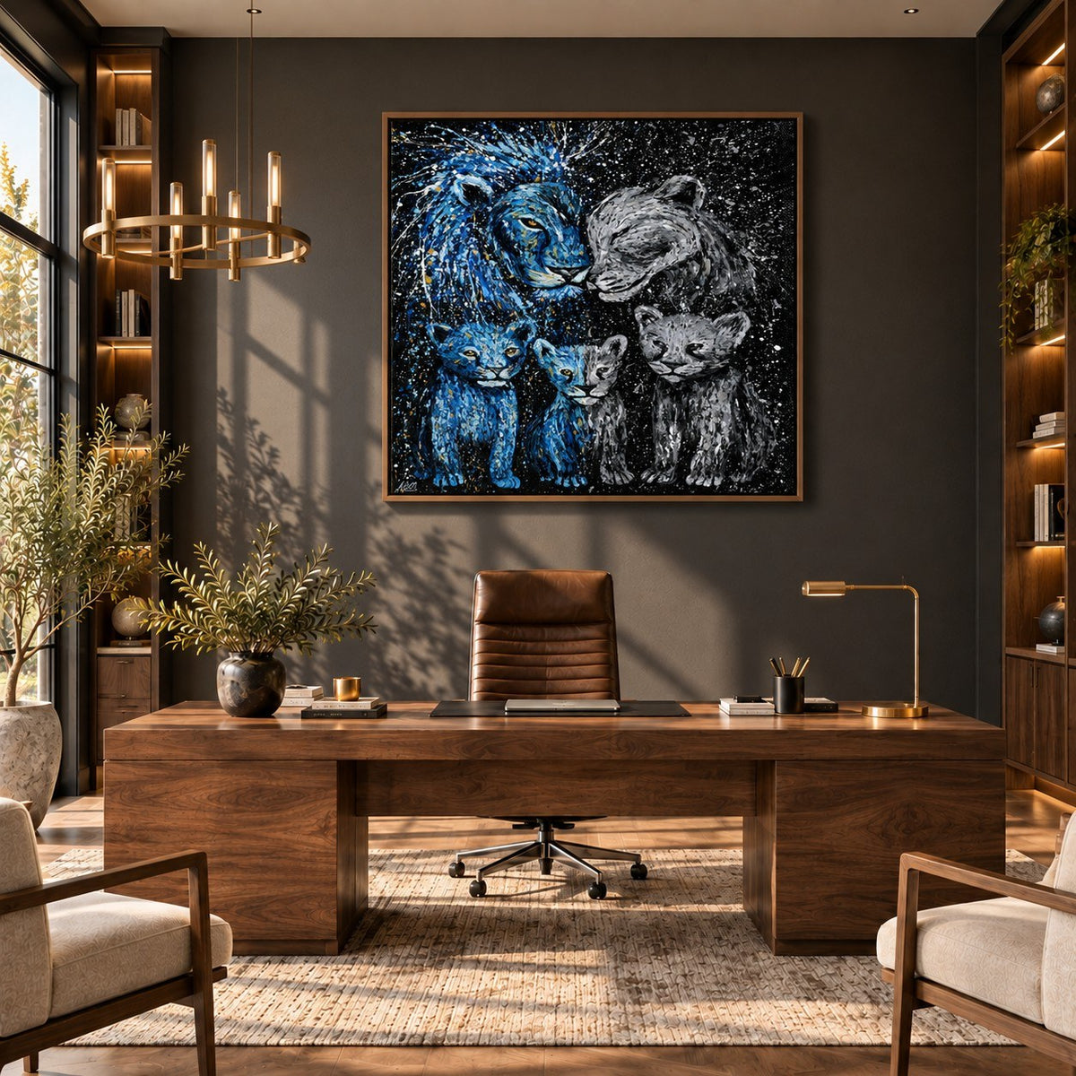 Strong Together canvas wall art, executive office dark room mockup