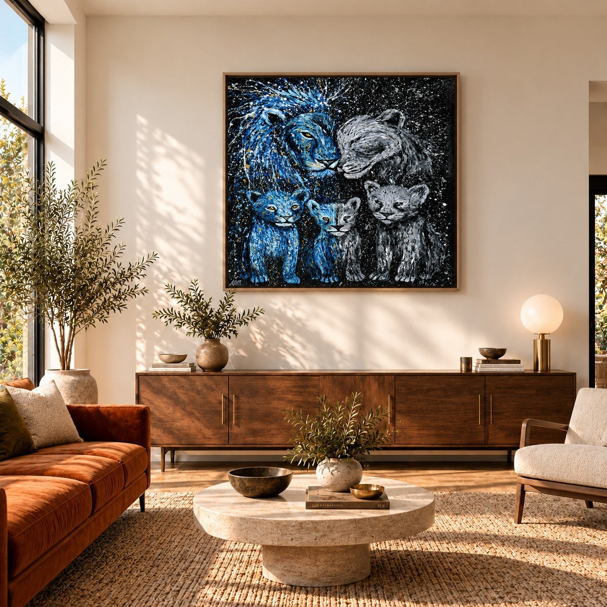 Strong Together canvas wall art, midcentury living warm room mockup