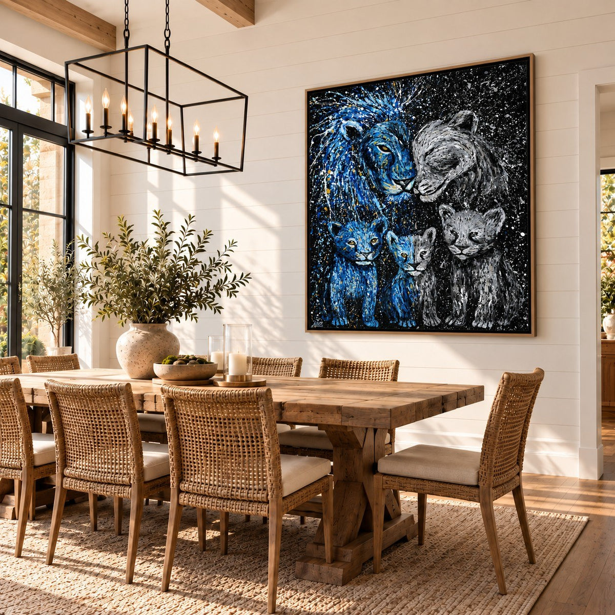 Strong Together canvas wall art, dining shiplap bright room mockup