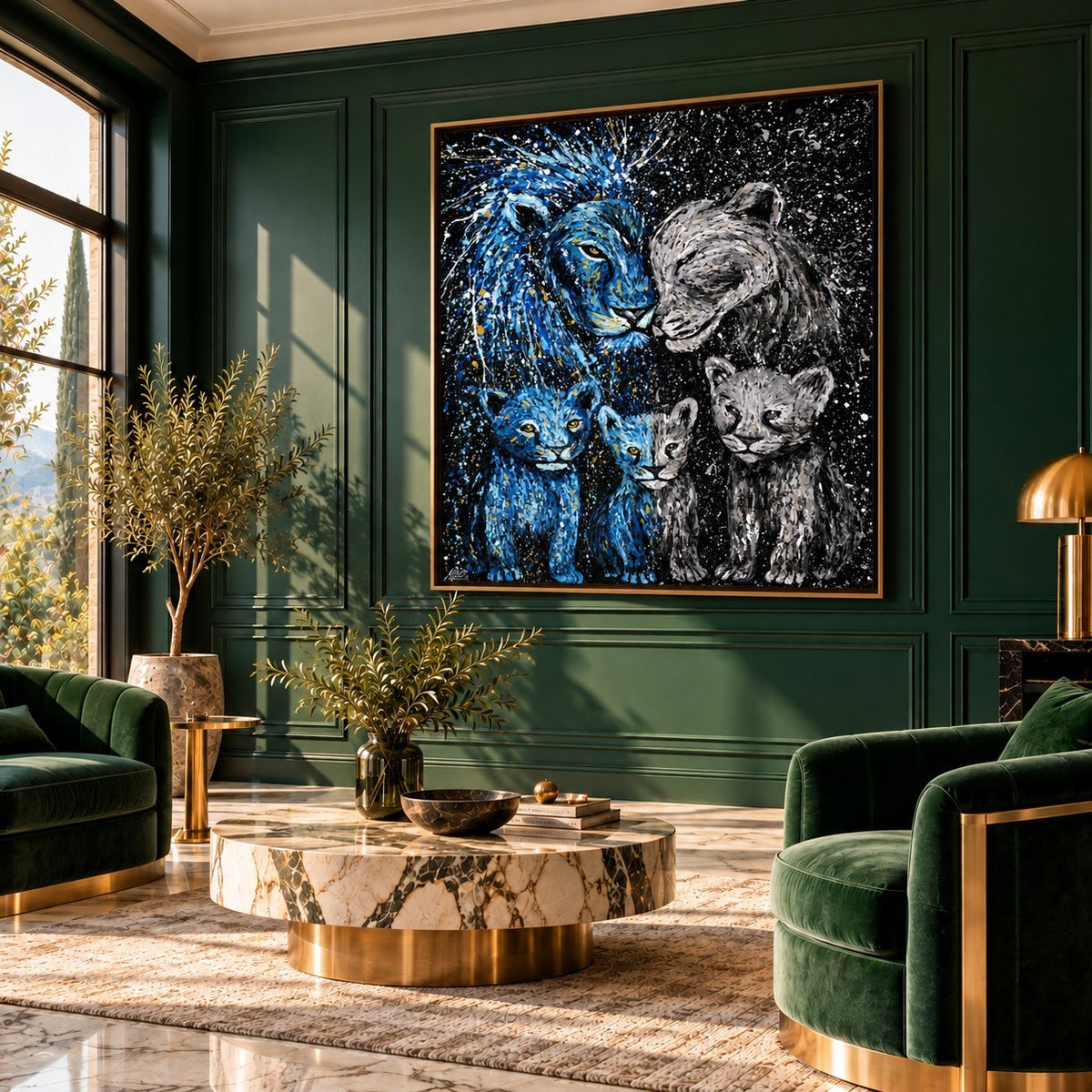 Strong Together canvas wall art, artdeco living emerald room mockup