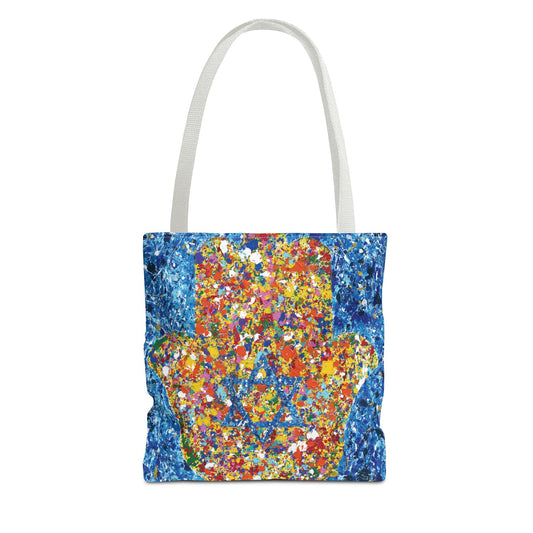 Colorful Bags: "Tote Bag - Hamsa Our Shield" by Albert Levi Art