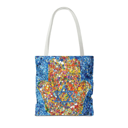 Colorful Bags: "Tote Bag - Hamsa Our Shield" by Albert Levi Art