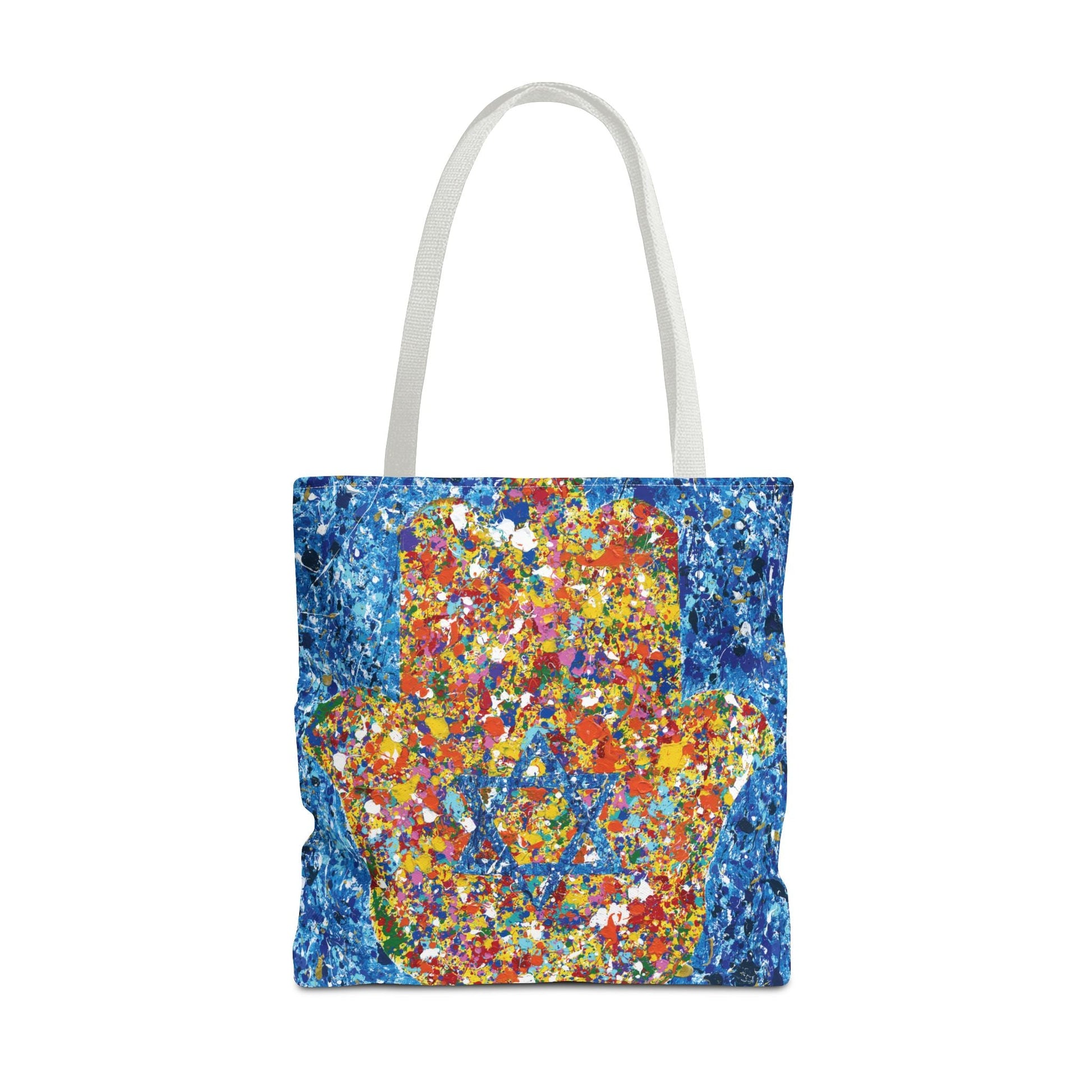Colorful Bags: "Tote Bag - Hamsa Our Shield" by Albert Levi Art