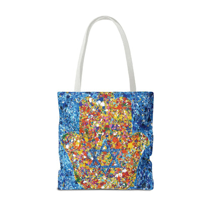 Colorful Bags: "Tote Bag - Hamsa Our Shield" by Albert Levi Art