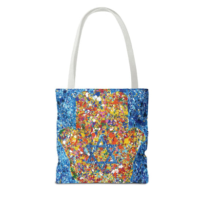 Colorful Bags: "Tote Bag - Hamsa Our Shield" by Albert Levi Art