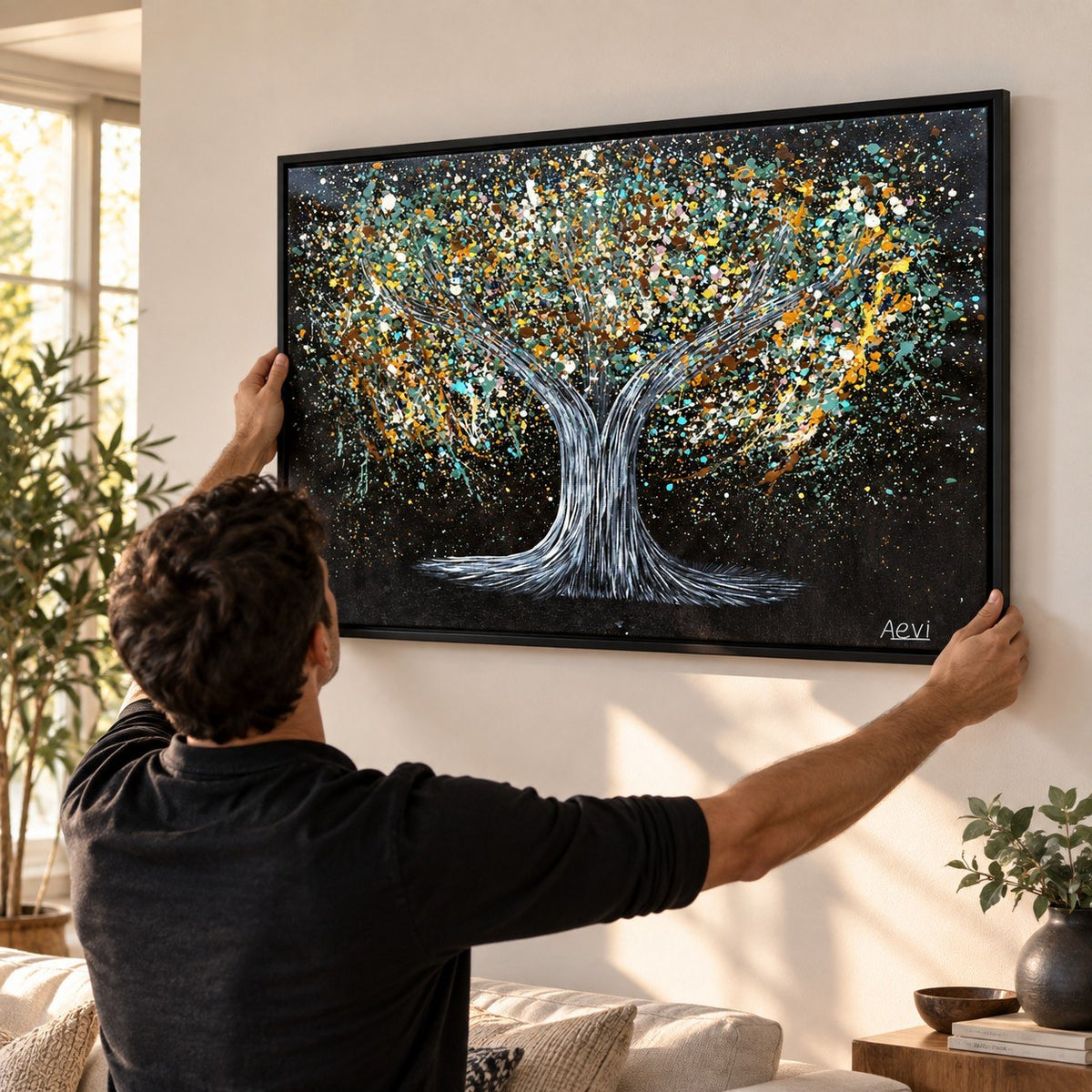 Tree Of Happiness Earth canvas wall art room mockup