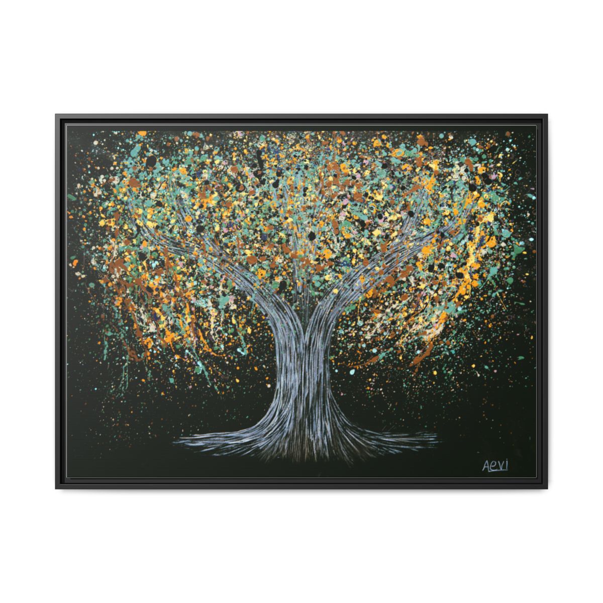 Tree Of Happiness- Earth framed canvas print, black frame