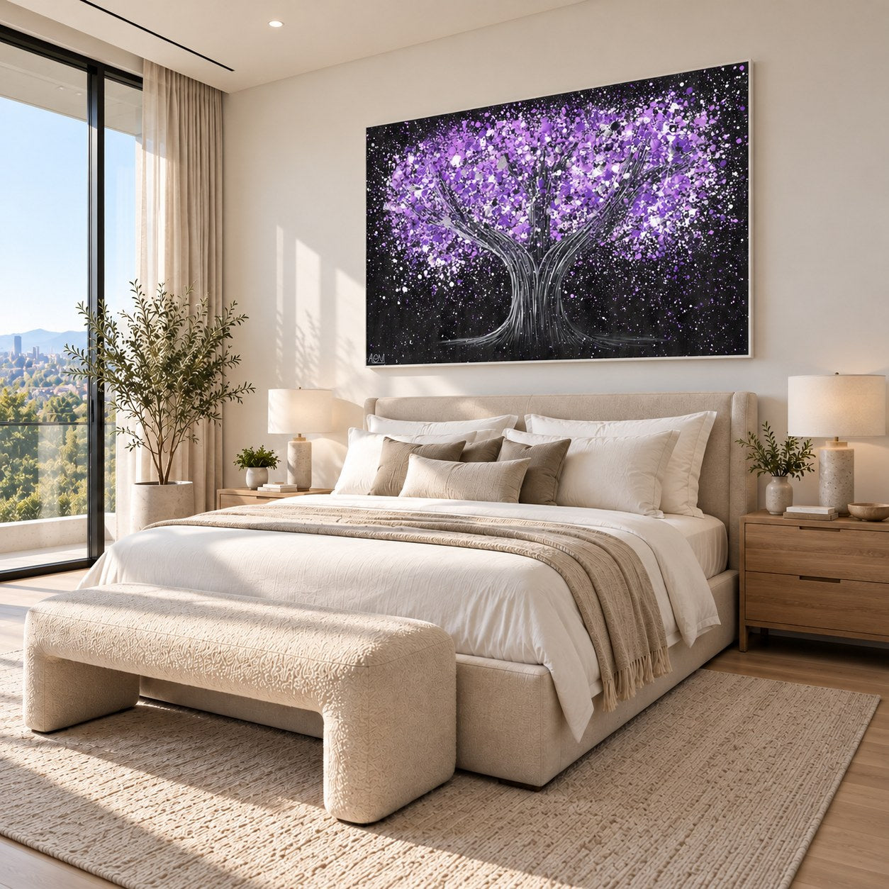 Tree Of Happiness - Tranquil Purple canvas wall art in a stylish room