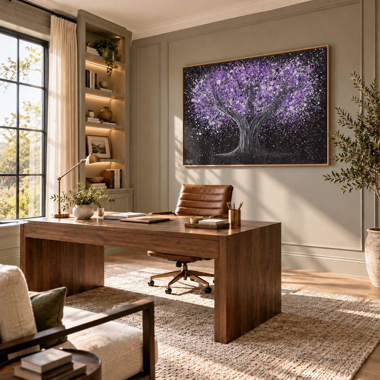 Tree Of Happiness - Tranquil Purple canvas wall art in a stylish room