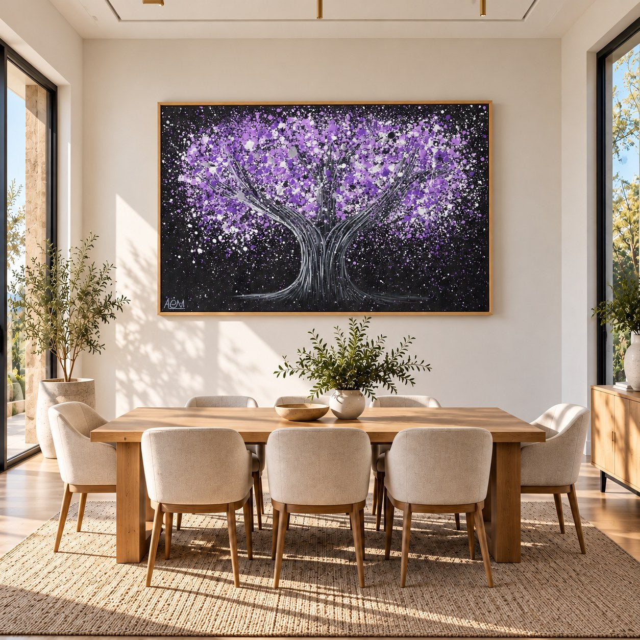 Tree Of Happiness - Tranquil Purple canvas wall art in a sunlit dining room