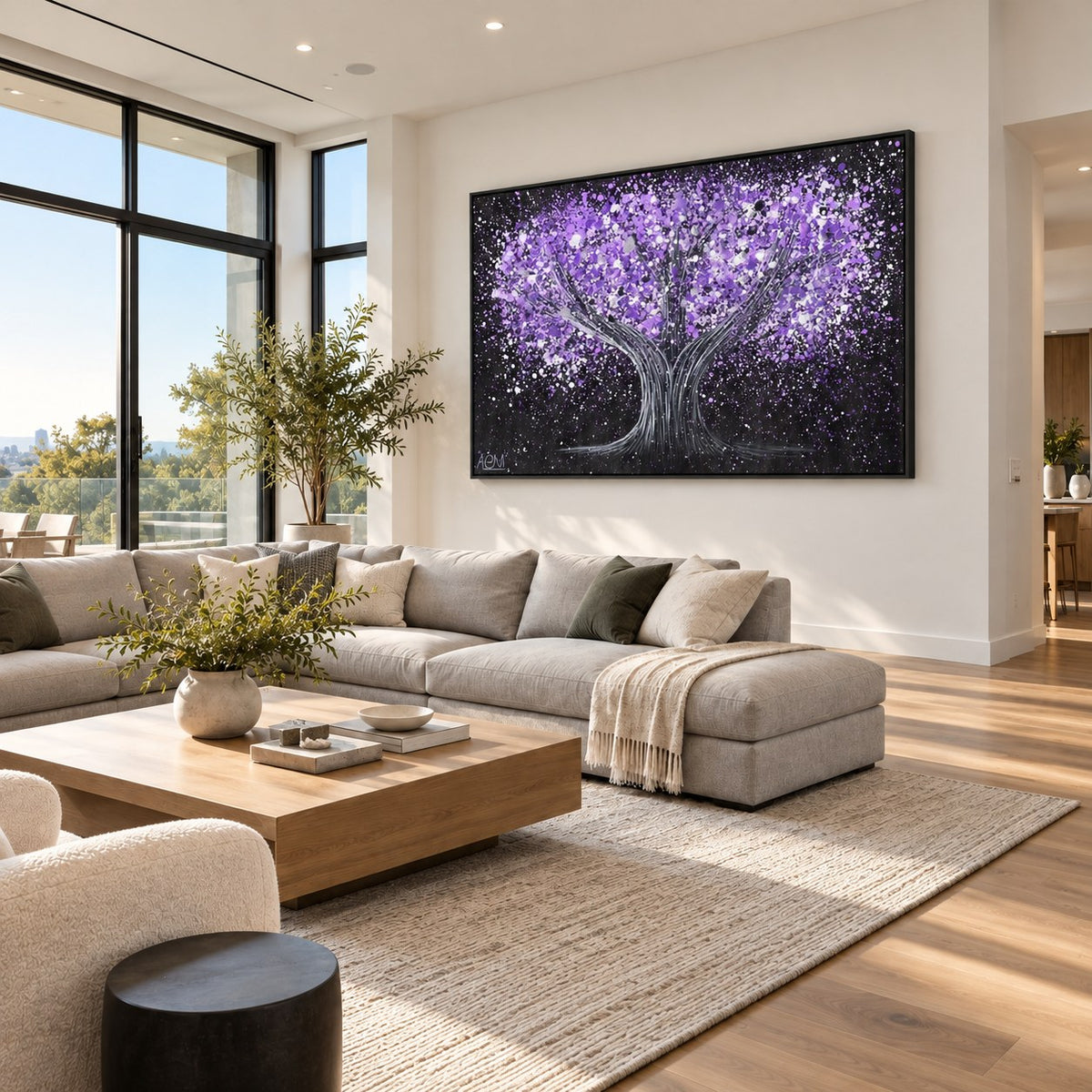 Tree Of Happiness - Tranquil Purple canvas wall art in a stylish room