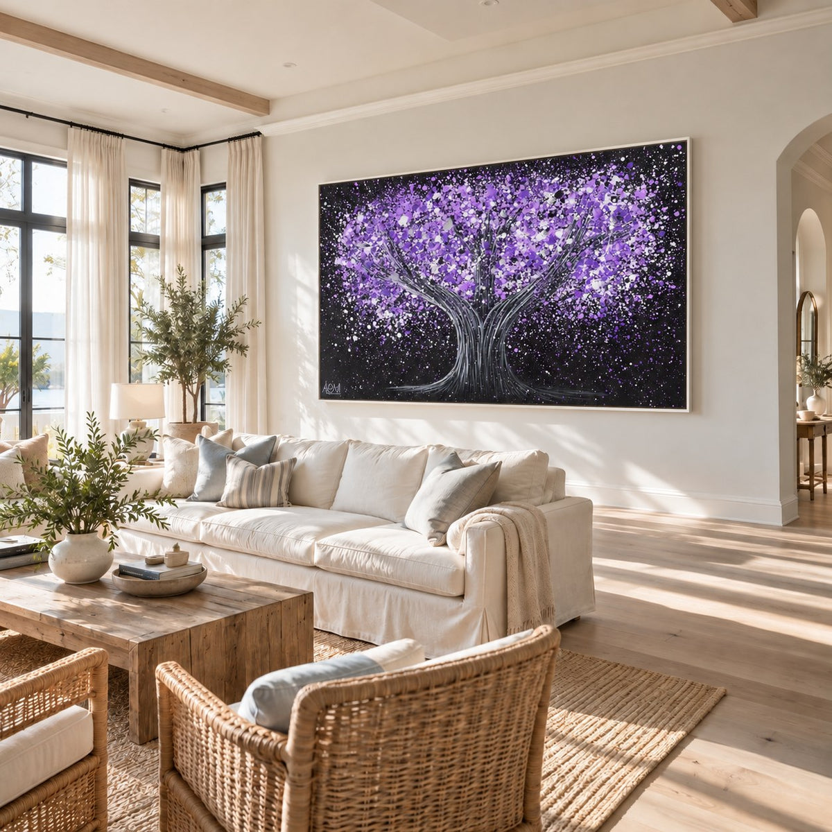 Tree Of Happiness - Tranquil Purple canvas wall art in a stylish room