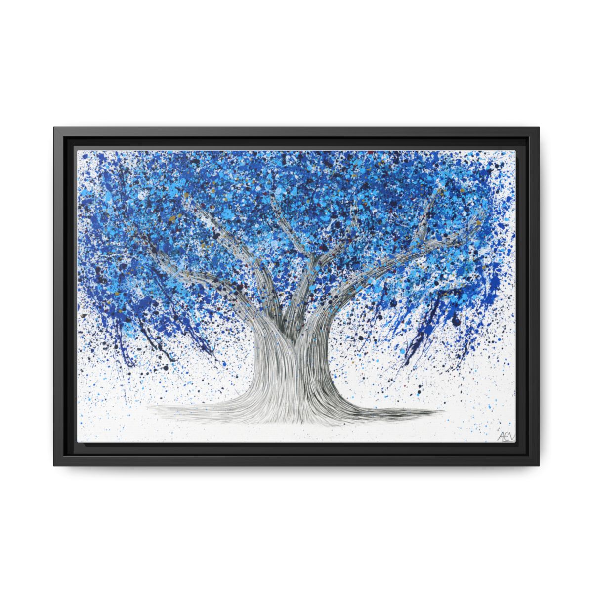 Tree of Life Blue Life framed canvas print, black frame