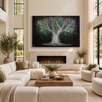 Tree Of Life - Colorful Dream canvas wall art in a fireplace living room