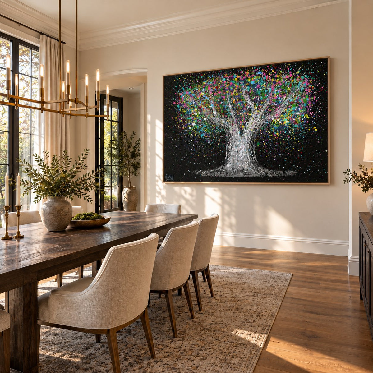 Tree Of Life - Colorful Dream canvas wall art in an elegant dining room