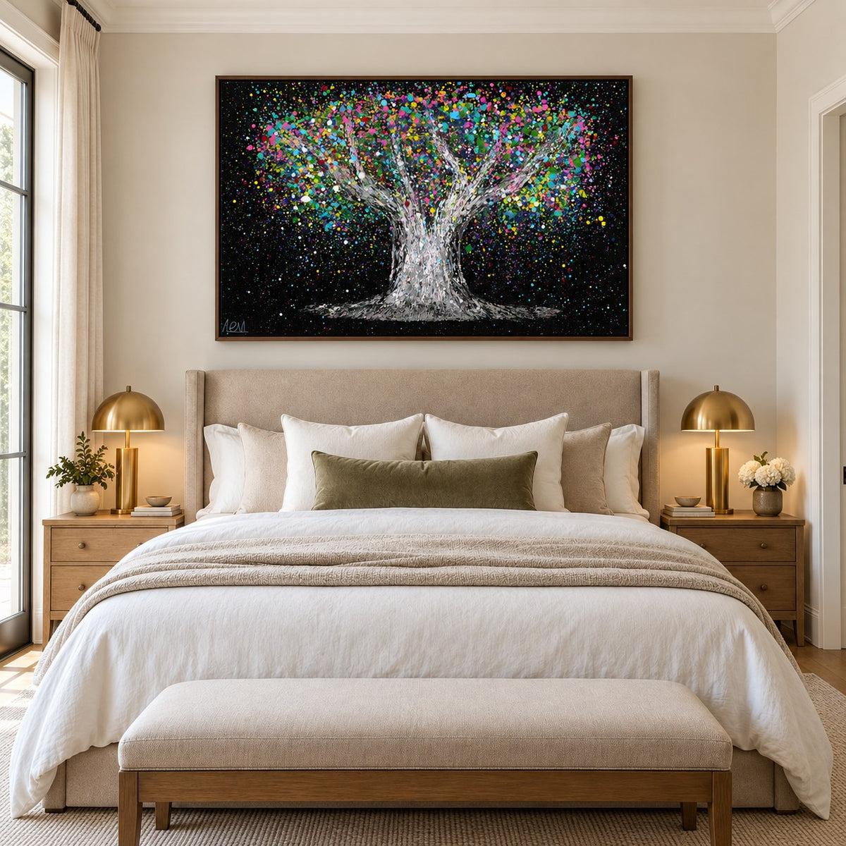 Tree Of Life - Colorful Dream canvas wall art in a warm bedroom