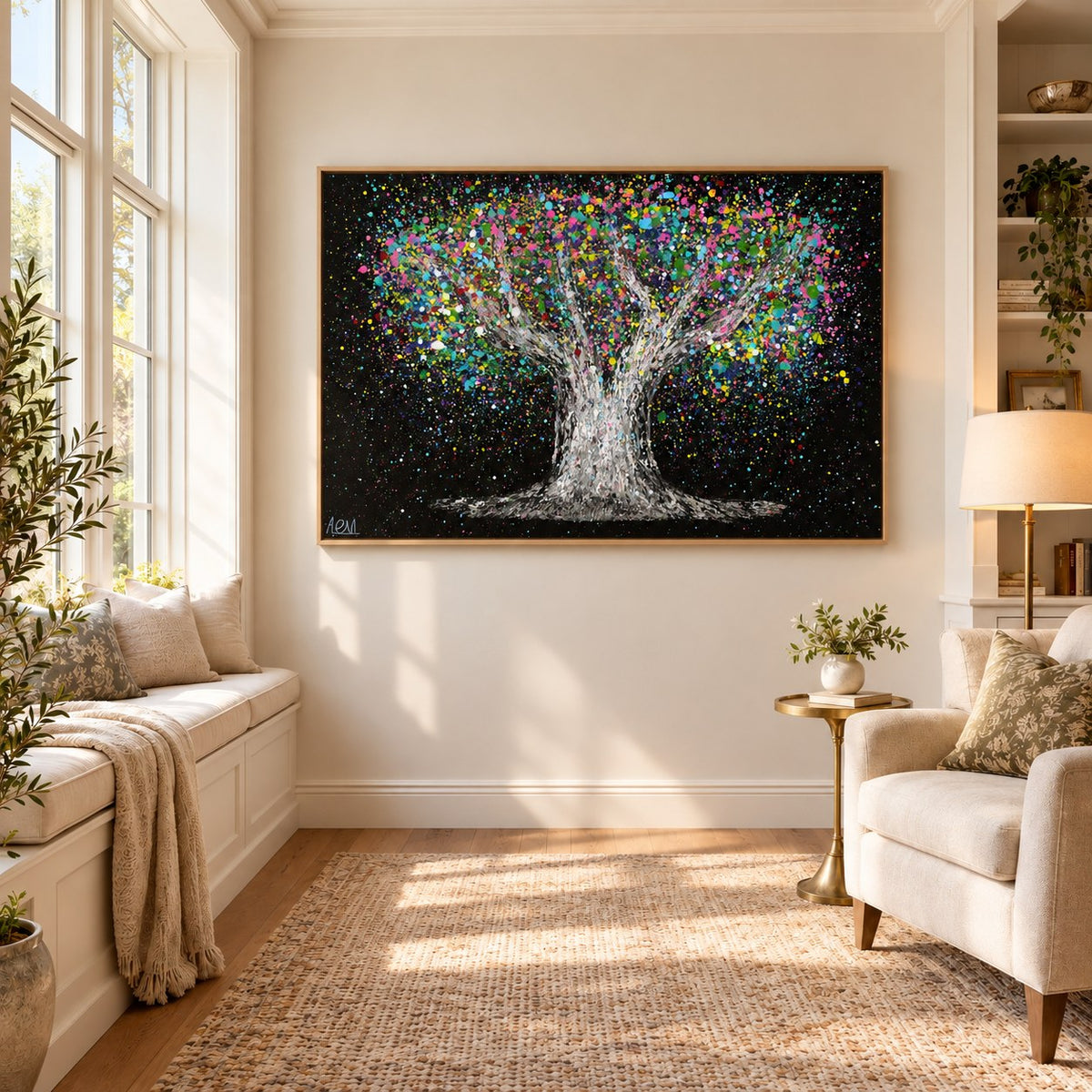 Tree Of Life - Colorful Dream canvas wall art in a bright reading nook