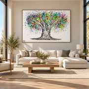Tree Of Life Colorful Life canvas wall art, bright living room mockup