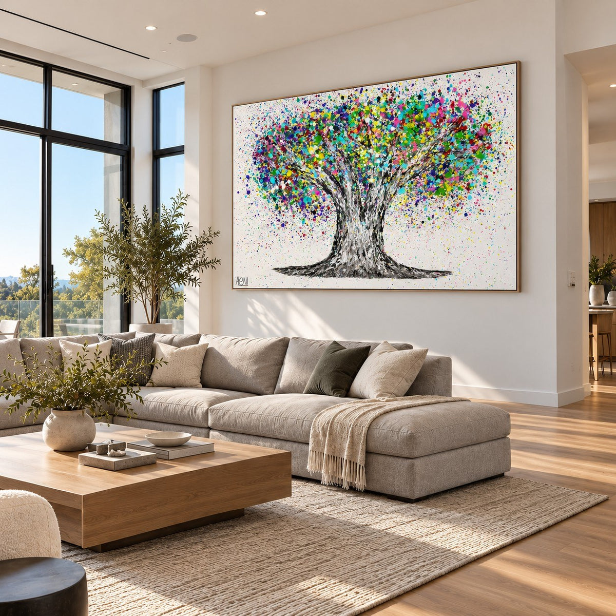 Tree Of Life Colorful Life canvas wall art, bright living room mockup