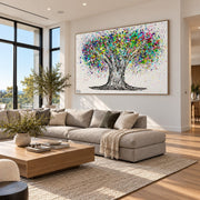 Tree Of Life Colorful Life canvas wall art, bright living room mockup